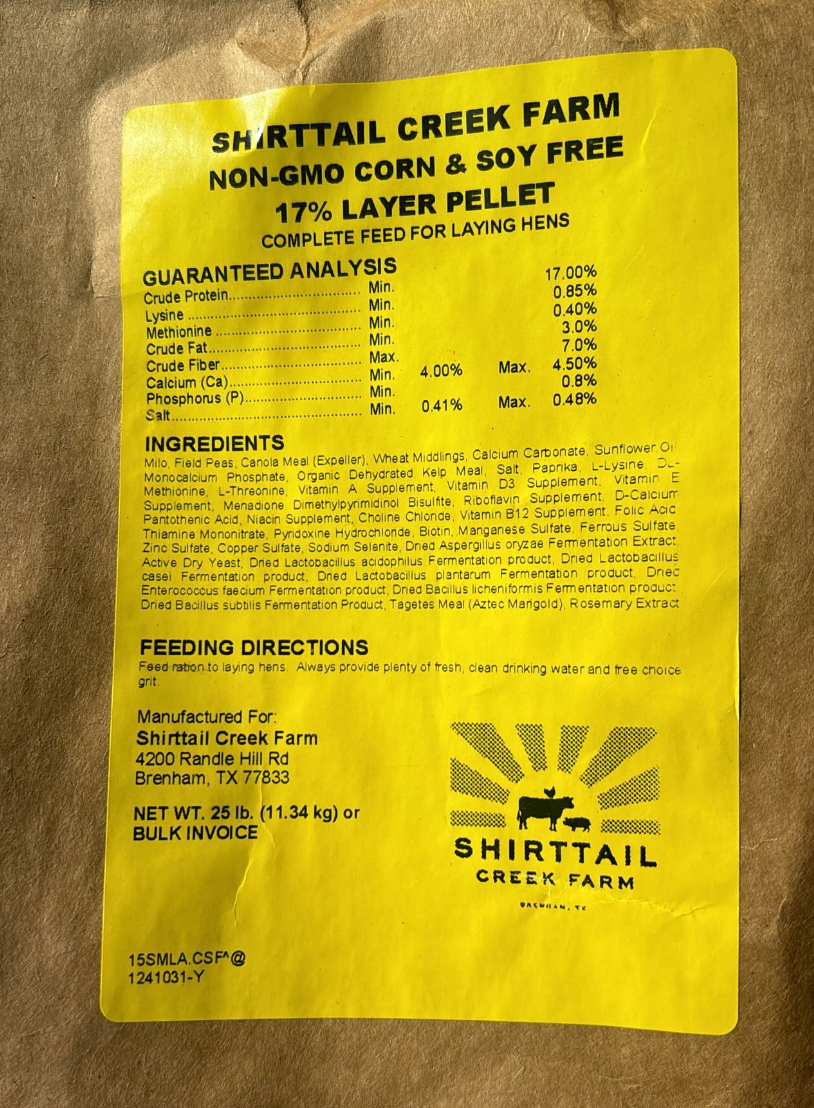 SHIRTTAIL LAYER FEED (25 lb BAG) - Non GMO Corn/Soy Free